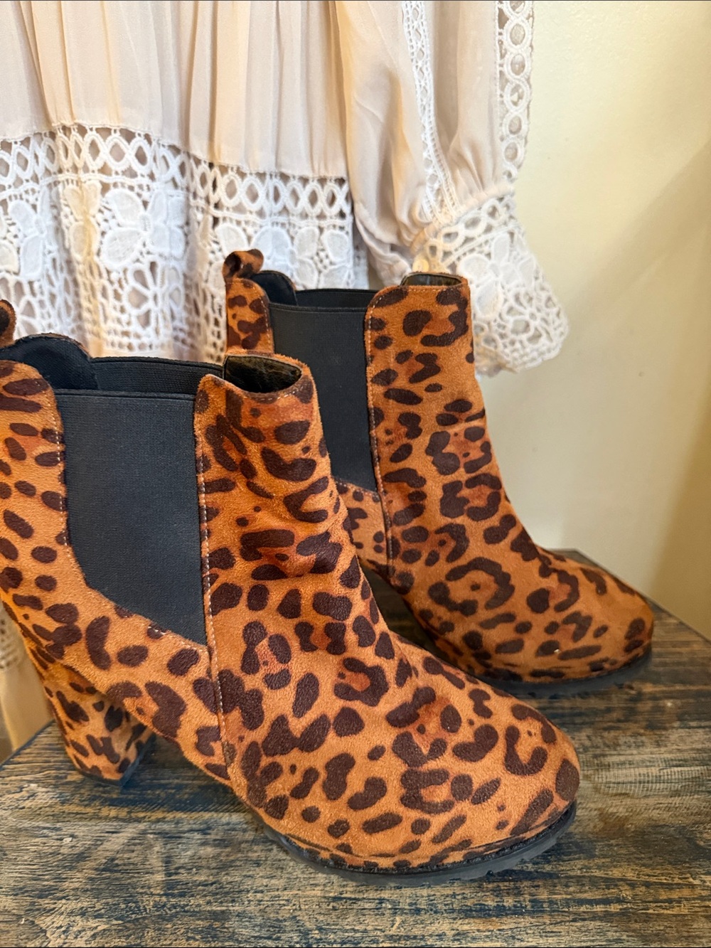 Leopard Print Chelsea Booties in Brown